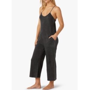 Beyond Yoga | Breezy Jumpsuit Cropped Cotton Pockets Casual Washed Black Large